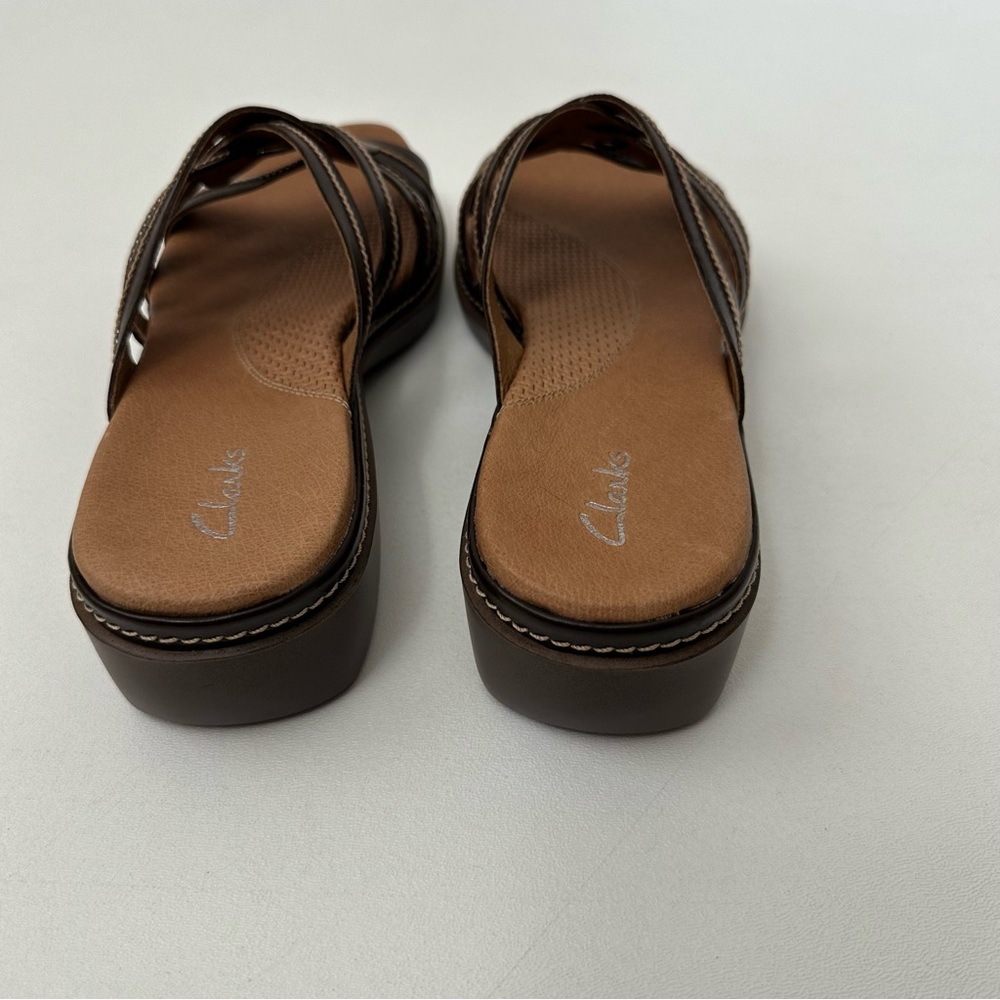 Clarks Brown Leather Strappy Wedge Comfort Sandals Womens Size 10 - Picture 6 of 8